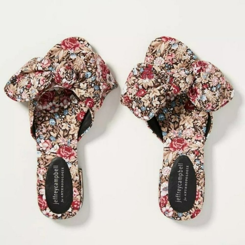 Anthropologie Jeffrey Campbell Floral Bow Slide Sandals Size 7.5